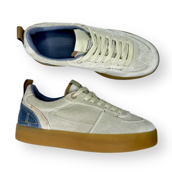 Steve Madden Shoes - Steve Madden Women's Tucker Platform Sneaker Size 8.5 White Blue Velvet Velour